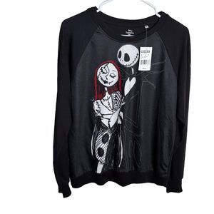 Disney Nightmare Before Christmas Shirt Women's Large Gray Black Jack Sally NWT